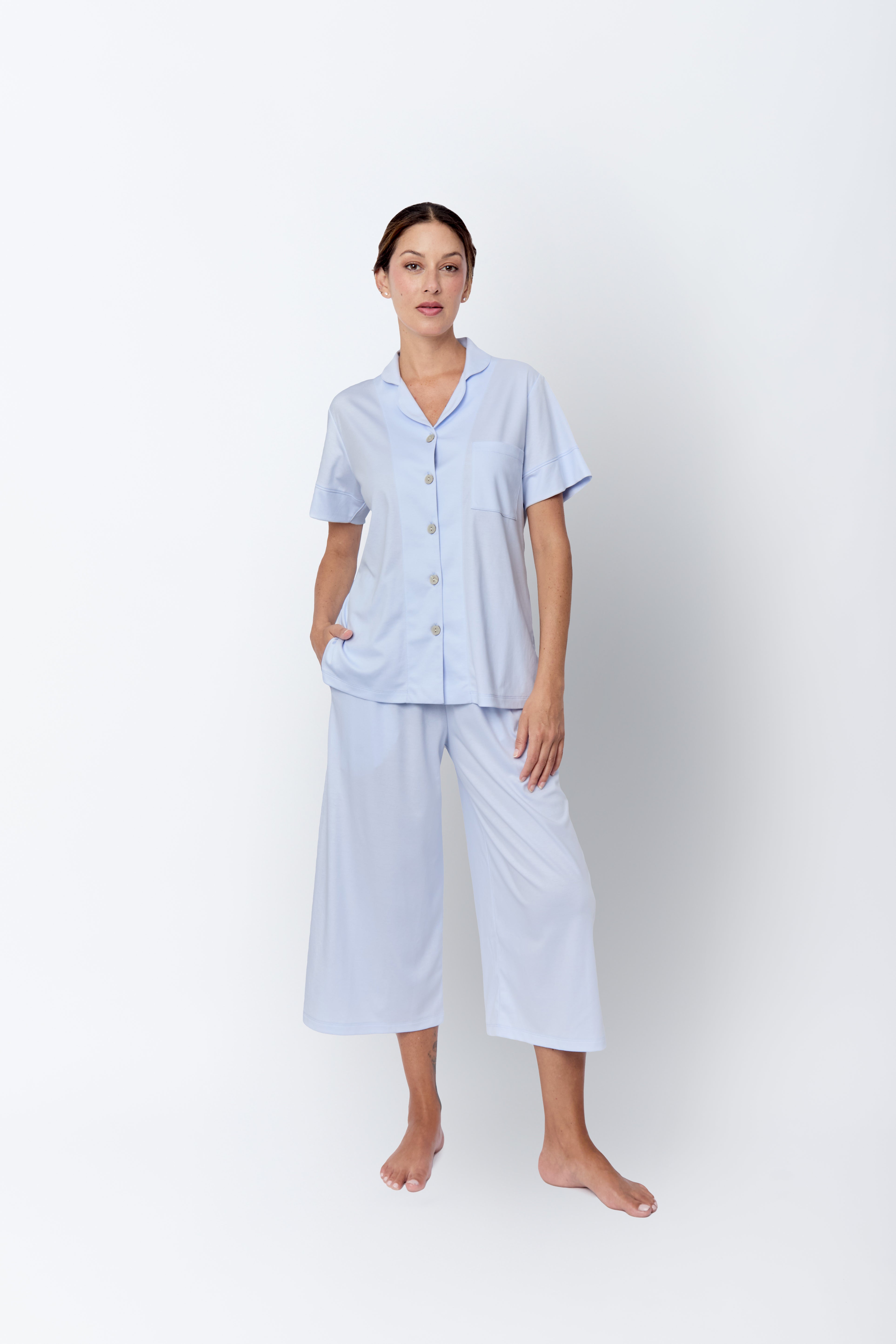 Maju Pima Knit Short Sleeve Cropped Set